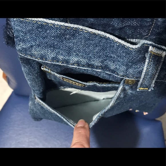 New Riders denim jean handbag w/multicolored roses and beads fringe - Picture 7 of 14